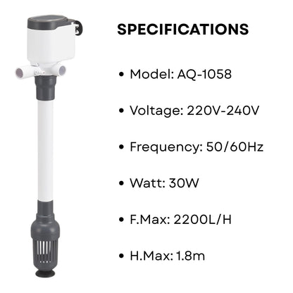 S0B0 AQ-1058 Power Head for Aquarium FIsh Tank | Powerful Water Circulation for Strong and Consistent Flow | Ideal for Marine and Fresh Water | Power: 30W | F.Max: 2200L/H | Original from Tunai Store