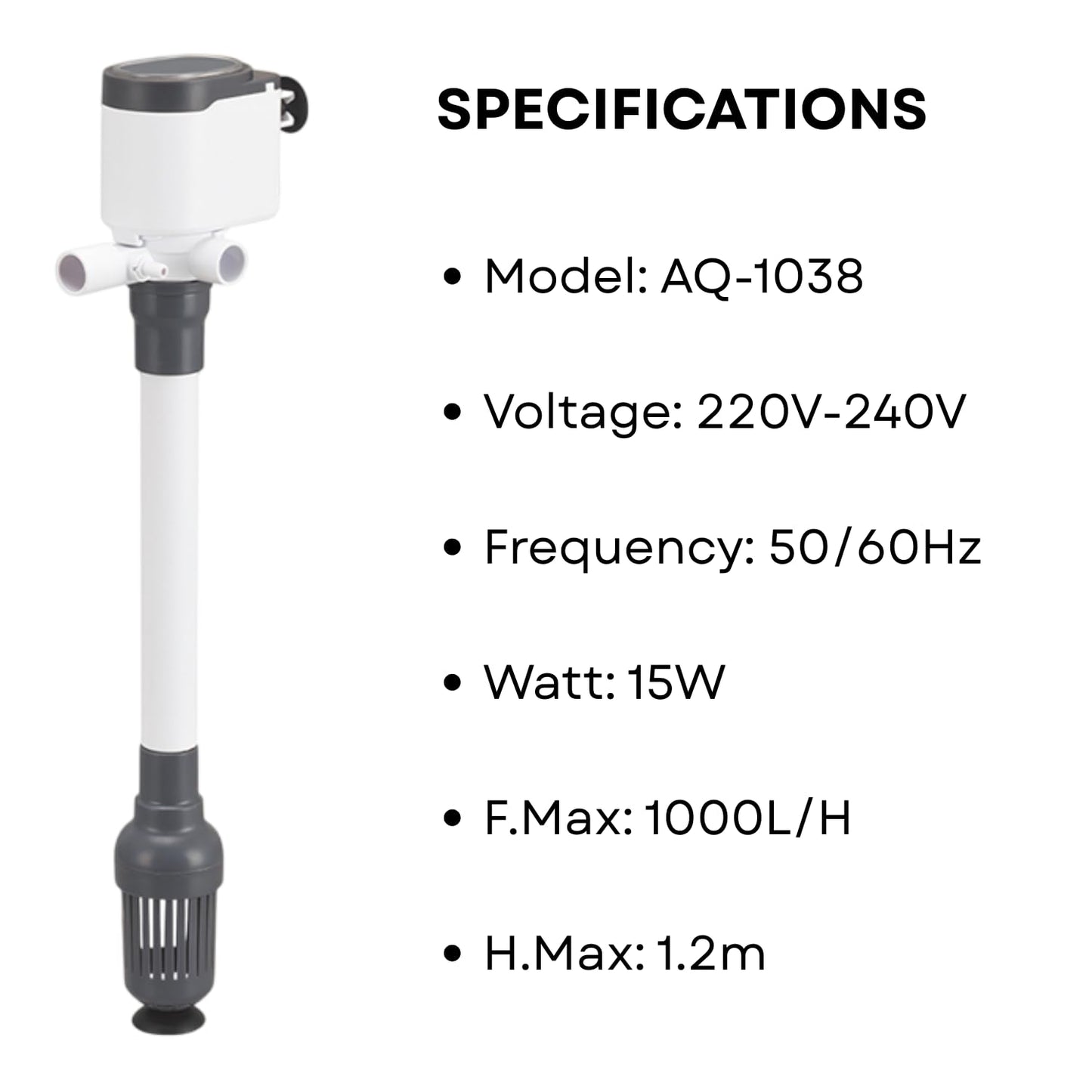 S0B0 AQ-1038 Power Head for Aquarium Fish Tank | Powerful Water Circulation for Strong and Consistent Flow | Ideal for Marine and Fresh Water | Power: 15W | F.Max: 1000L/H | Original from Tunai Store