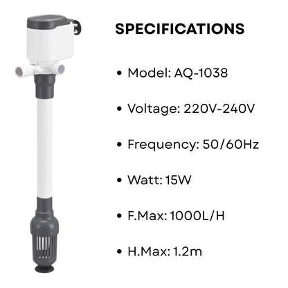 S0B0 AQ-1038 Power Head for Aquarium Fish Tank | Powerful Water Circulation for Strong and Consistent Flow | Ideal for Marine and Fresh Water | Power: 15W | F.Max: 1000L/H | Original from Tunai Store