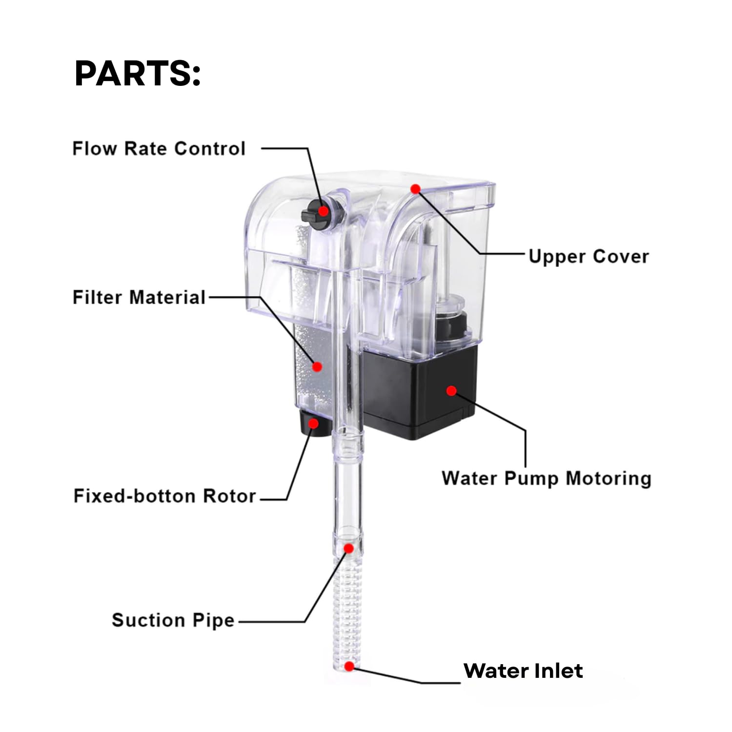 TUNAI S0B0 WP-206H Hanging Filter For Aquarium Fish Tank | Mechanical, Chemical And Biological Filtration| For Freshwater And Marine Water Tank | Power: 3W | F.Max: 250L/H | Original from Store