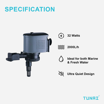 TUNAI AT-203 Submersible Power Head for Aquarium Fish Tank (Power Head Only, AT-203)