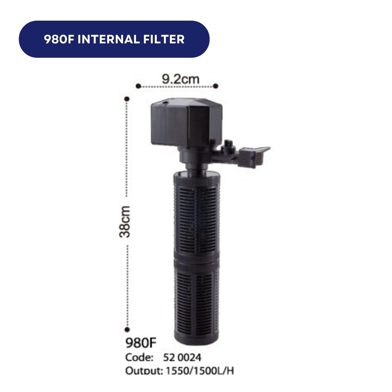 Dophin 980F Internal Filter for Aquarium Fish Tank | Completely Submersible Motor | Output: 1550/1550 L/H | Suitable for Fish Tank Size 300L | (Original from Tunai Store)