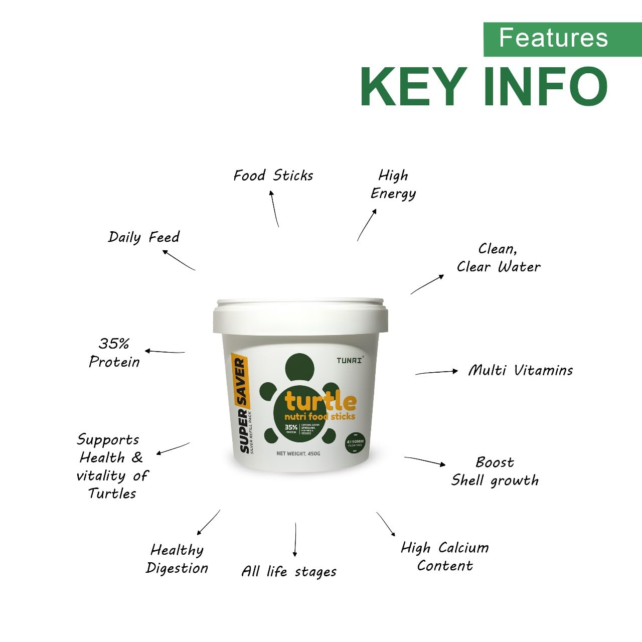 TUNAI Super Saver Adult Turtle Food Spirulina Added Stick for Good Shell Health & Daily Diet |450G| for Red-Eared, Musk, Mud, Cooter Turtle and Land Tortoise