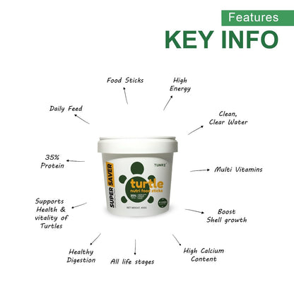 TUNAI Super Saver Adult Turtle Food Spirulina Added Stick for Good Shell Health & Daily Diet |450G| for Red-Eared, Musk, Mud, Cooter Turtle and Land Tortoise