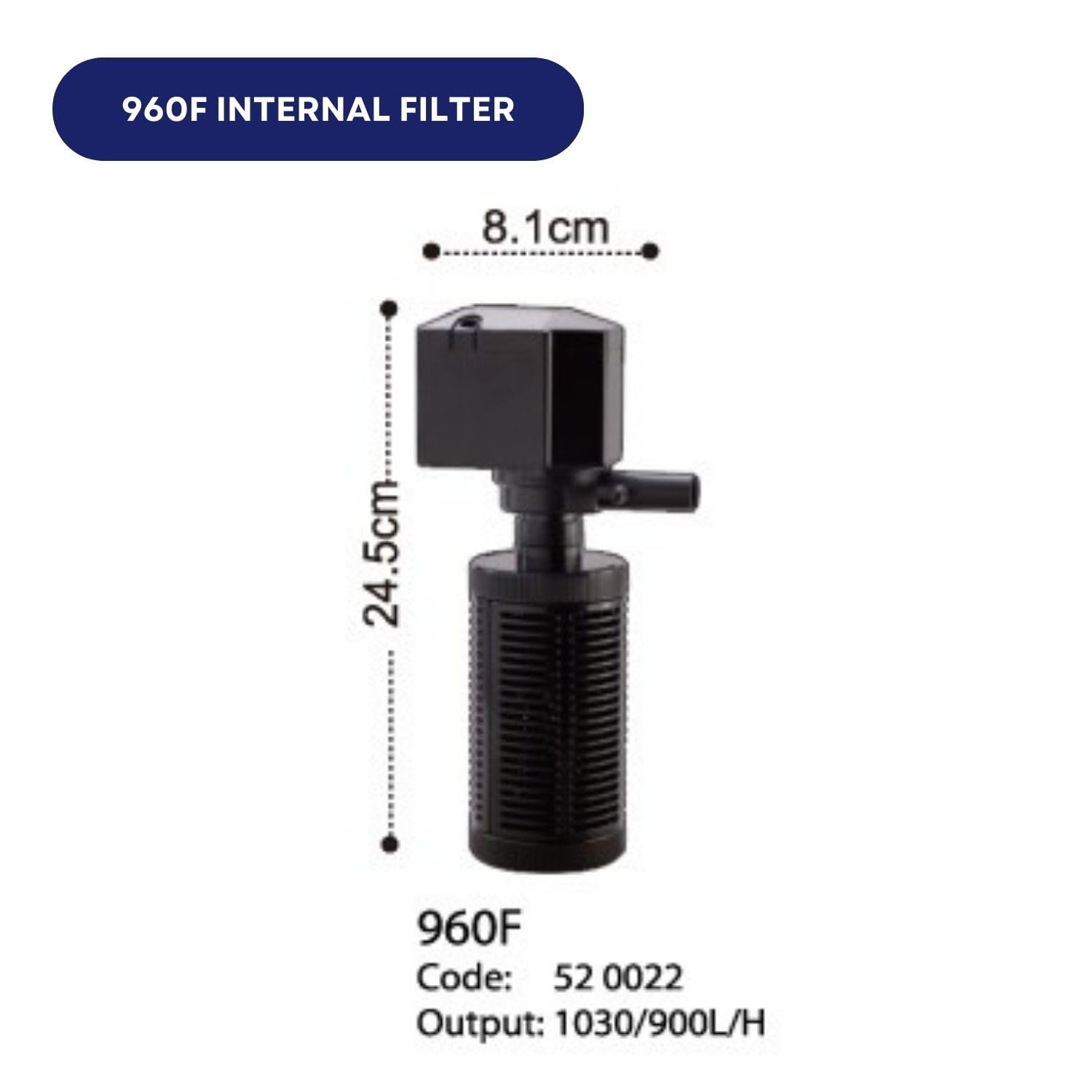 Dophin 960F Internal Filter for Aquarium Fish Tank | Completely Submersible Motor | Output: 900/1030 L/H | Suitable for Fish Tank Size 180L | (Original from Tunai Store)