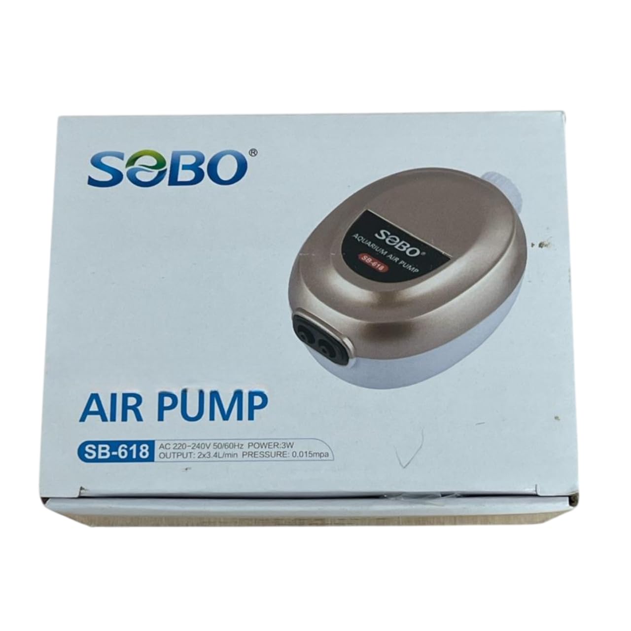 S0B0 SB-618 Air Pump for Aquarium Fish Tank | Adjustable Flow Rate | Dual Outlet | Power: 3W | F.Max: 2 x 3.4L/min | Original from Tunai Store