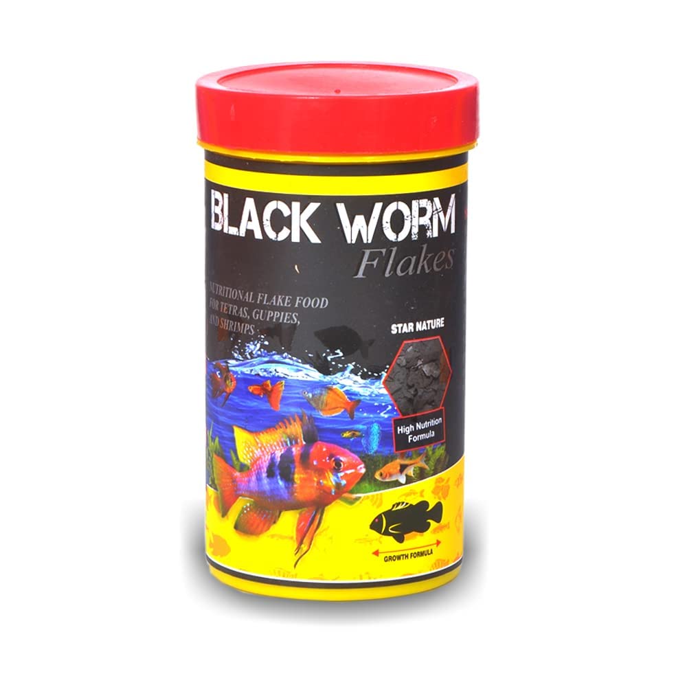 Nutritional Freeze Dried Black Worms Flakes Fish Food for Tetras, Guppies, Bettas & Aquarium Fishes by Petish, 25gm