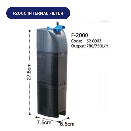 Dophin F2000 Internal Filter for Aquarium Fish Tank | Completely Submersible Motor | Output: 850/800 L/H | Suitable for Fish Tank Size 160L | (Original from Tunai Store)
