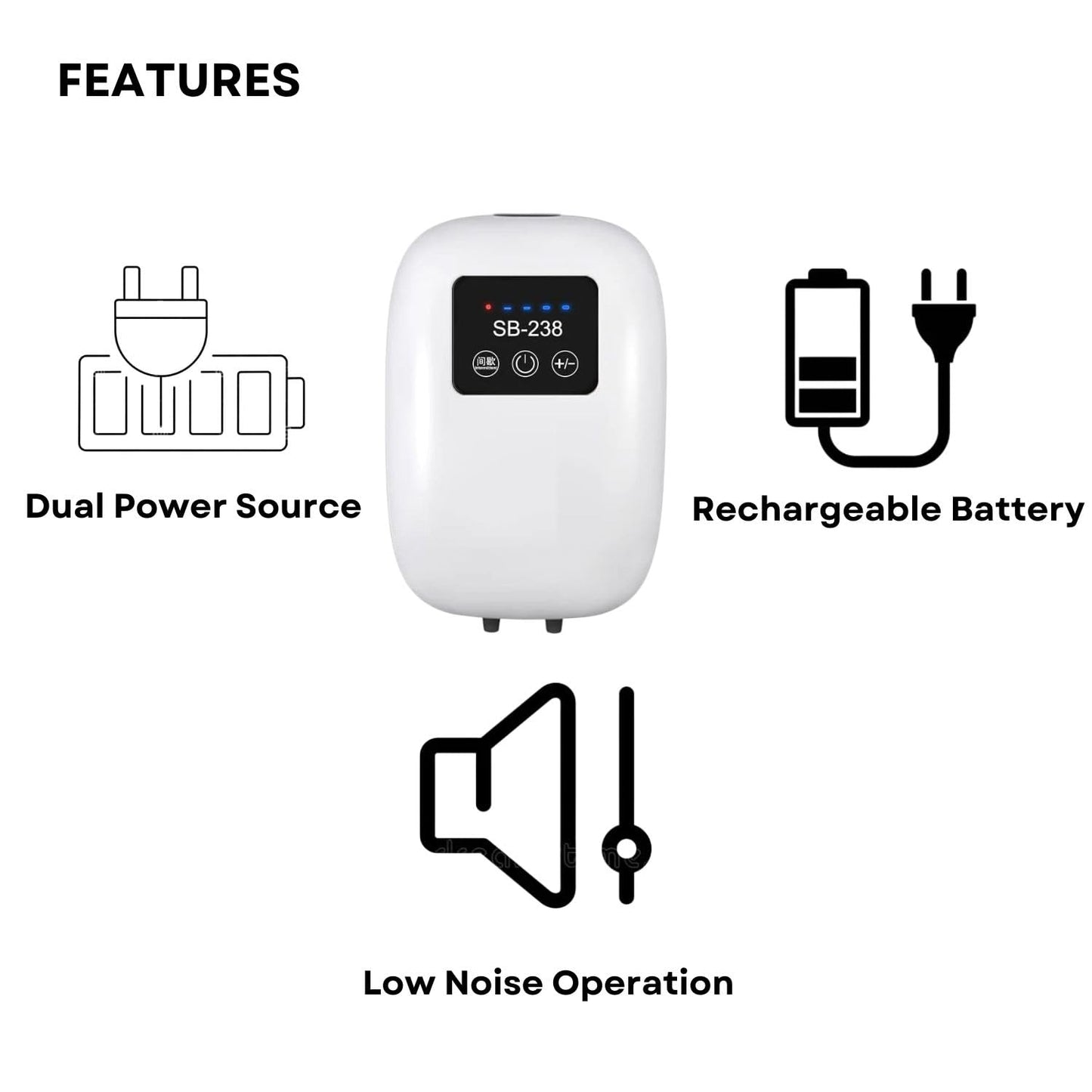 S0B0 SB-238 Air Pump for Aquarium Fish Tank |AC/DC Auto Convert Pump for Aquarium | Output: 2 x 3L/min | (Original from Tunai Store)
