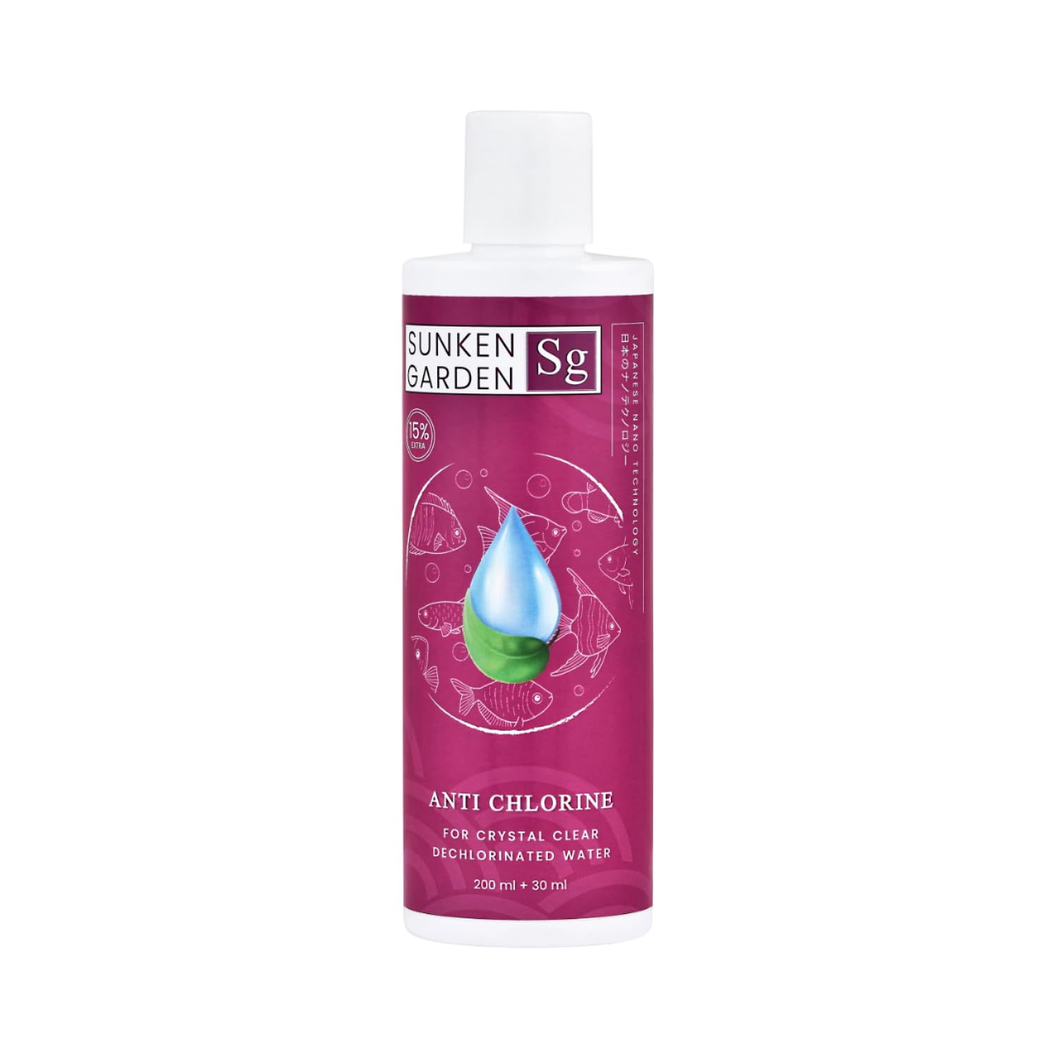 Sunken Garden Anti Chlorine | Dechlorinator + 15-Strain Beneficial Bacteria | Water Conditioner for Freshwater Aquariums (200 ml + 30 ml)