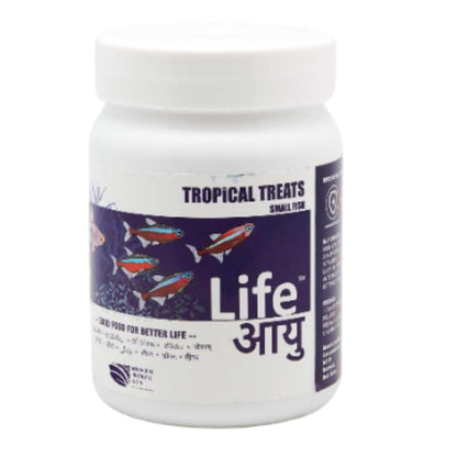 Life AAYU Tropical Treats Fish Food | Ayurvedic Immunity Boost with Spirulina, Moringa, Garlic & Color Enhancers | for All Tropical Fishes | (Small, 70 GMS)