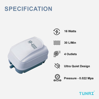 TUNAI HP High Pressure Air Pump for Aquarium Fish Tank (HP-4000, Air Pump Only)