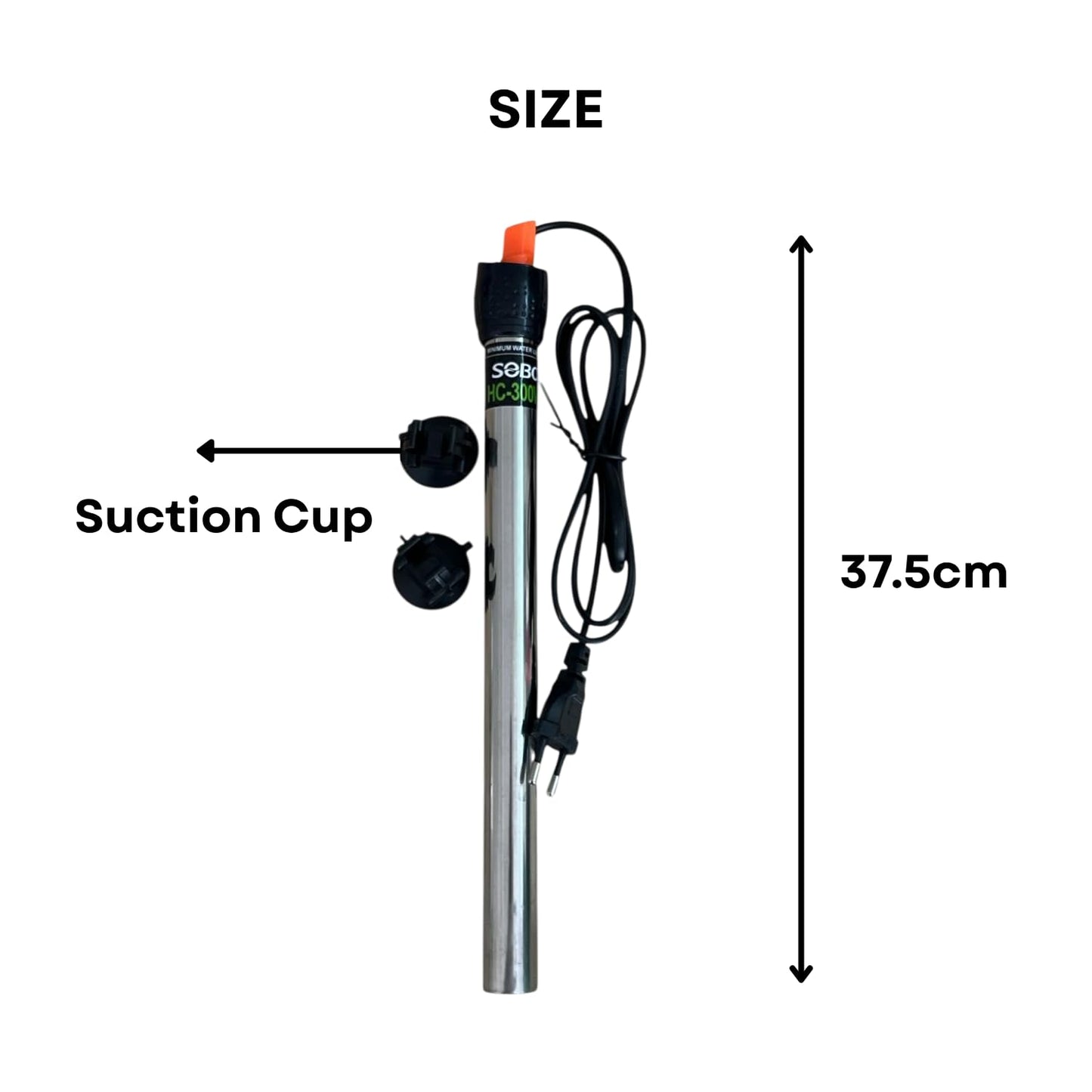 S0B0 HC-300 316 300W Stainless Steel Aquarium Heater| Stainless Steel Tube | Corrosion-Resistance | Fully Submersible | Suitable for 200-300L Aquarium | Original from Tunai Store