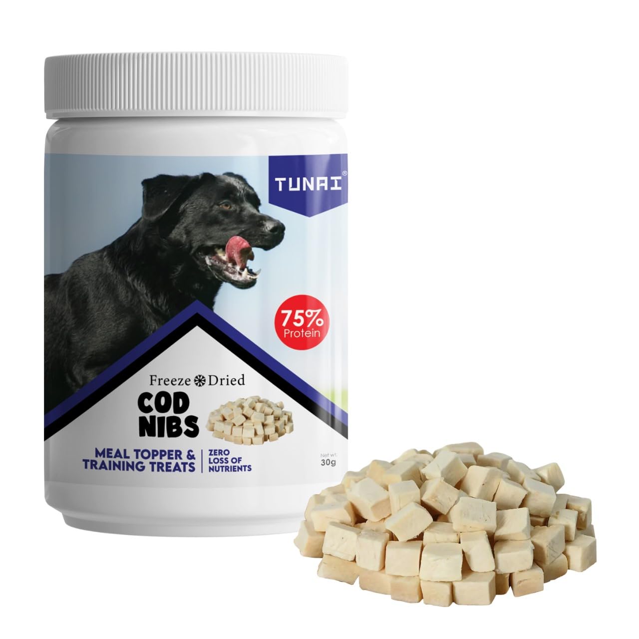 Tunai Premium Freeze Dried Treats for Adult Dogs & Weaning Puppies, 20g (Mini, Cod Nibs)