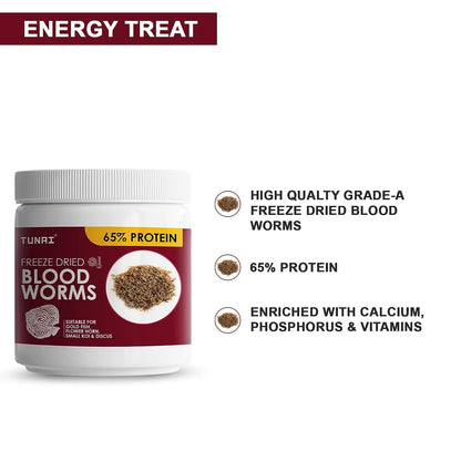 Tunai Superior Freeze Dried Blood Worms | 25g | Natural Fish Food for Tropical Fishes Like Arowana, Oscar, Gold Fish, Flowerhorn, and Discus with 65% Protein
