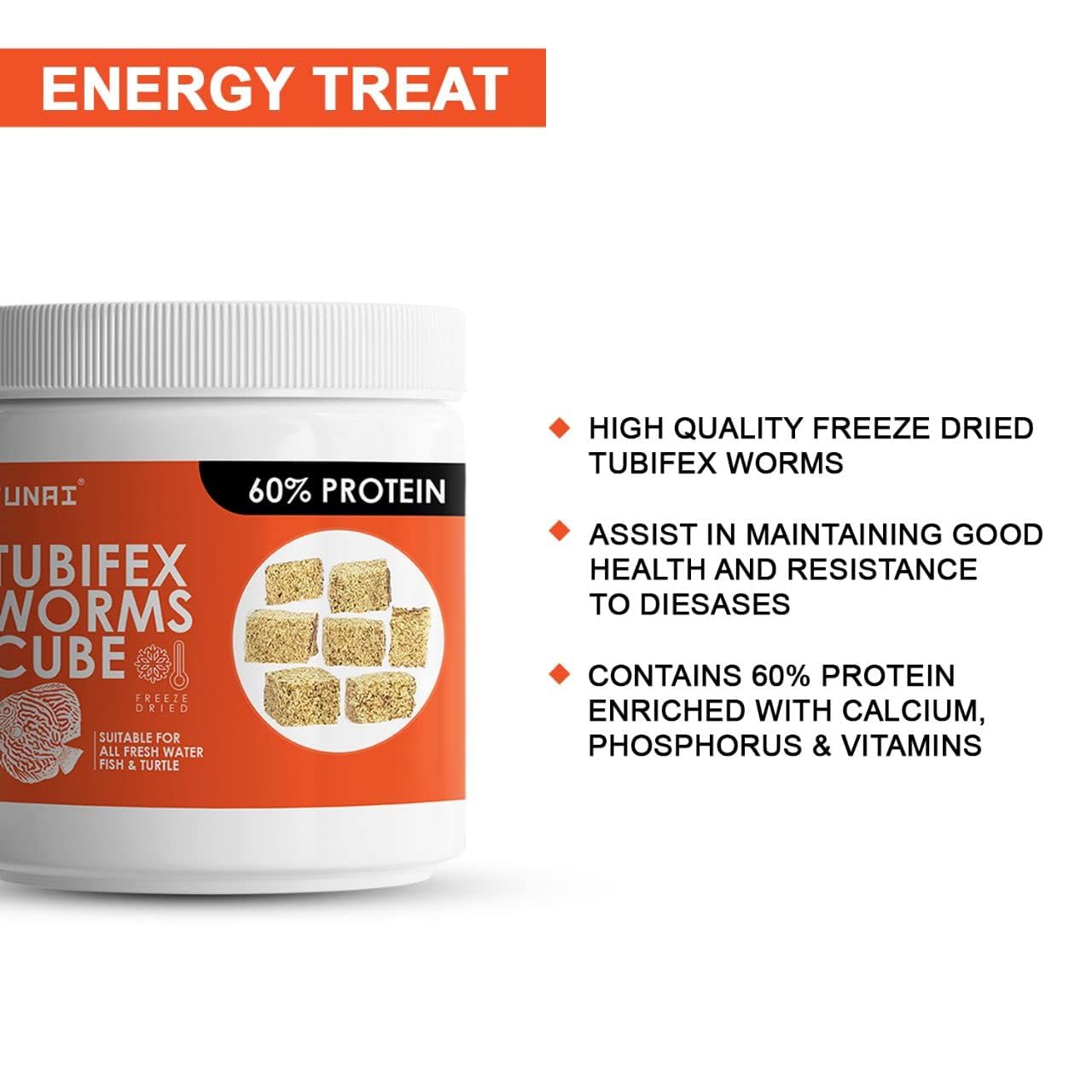 TUNAI Tubifex Worms Cube Blocks Fish Food for BARBELS, Catfish, DANIOS, Discus, GOURAMIS, Tetra and Turtles (50g - Tubifex Freeze Dried Worms)