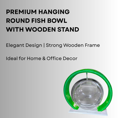 Double Bowl 6-inch Green Round Fish Bowl – Standing & Hanging Decorative Aquarium for Home & Office | 2-in-1 Double Bowl Round Fish Tank