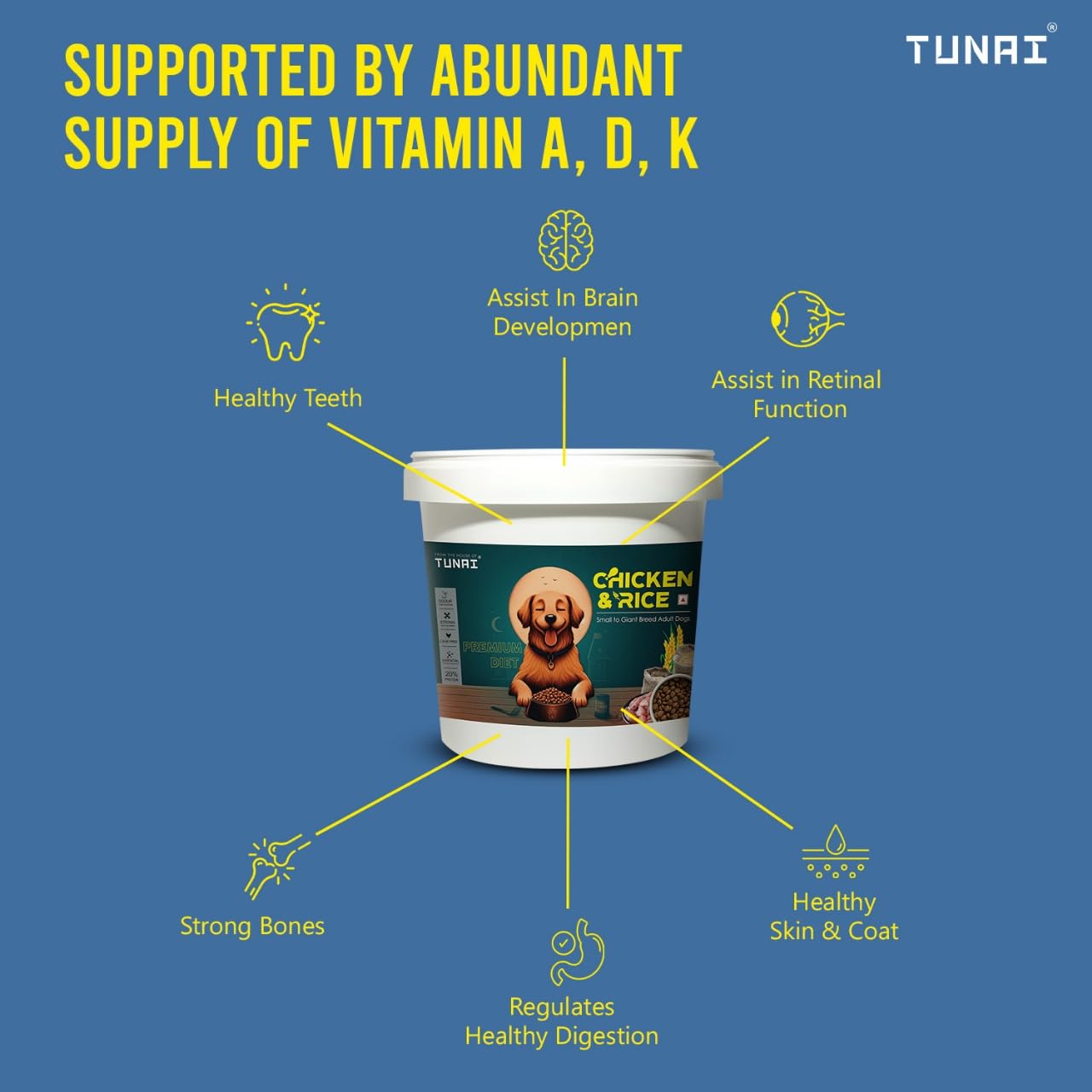 Tunai Dry Dog Food for Small to Giant Adult Breeds (500g - Chicken & Rice)