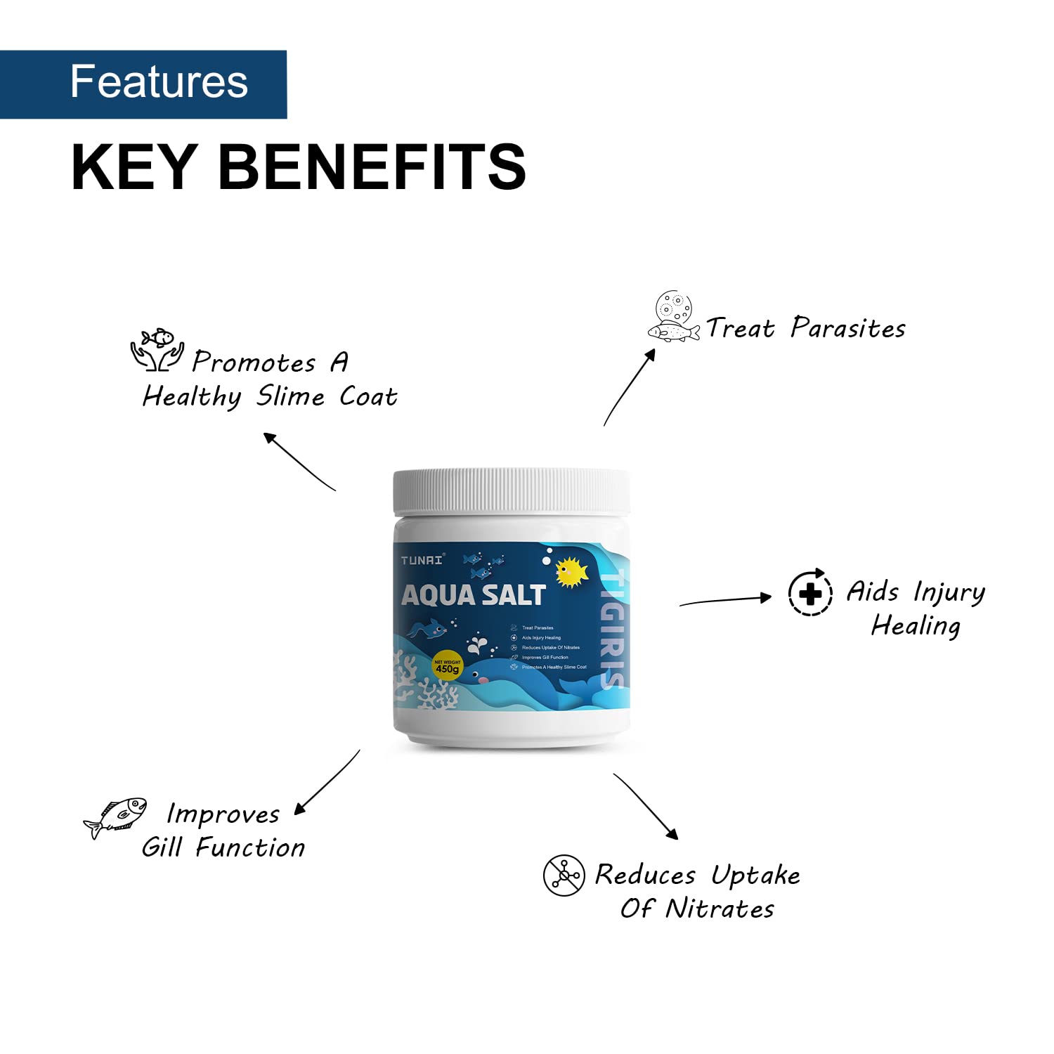 Tunai Aquarium Salt for Fresh Water Fish Tank | Crystal Salt, 450g