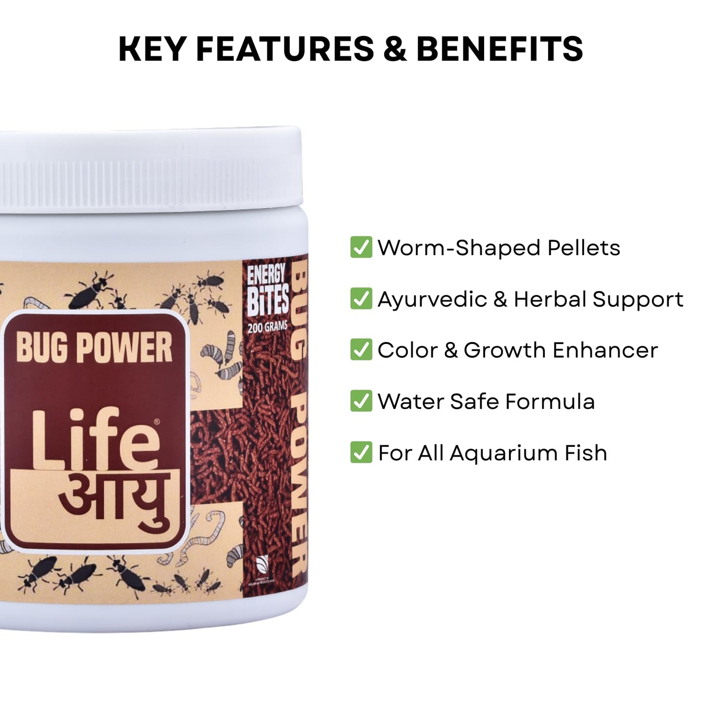 Life AAYU Bug Power Fish Food | Insect Based Ayurvedic Pellets | Suitable for All Freshwater and Marine Fish | (200 GMS)