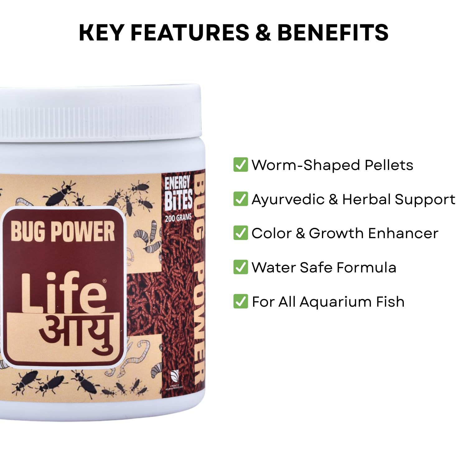 Life AAYU Bug Power Fish Food | Insect Based Ayurvedic Pellets | Suitable for All Freshwater and Marine Fish | (200 GMS)