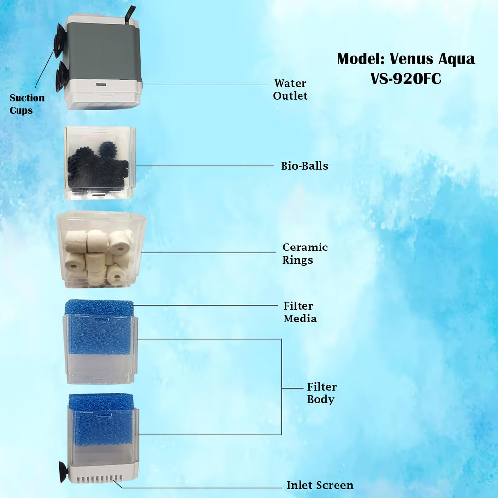 Venus Aqua Multi-Function Aquarium Internal Filter with Adjustable Rainfall & Aeration Modes for Fish Tanks (VS-920FC|40W|2500L/H)