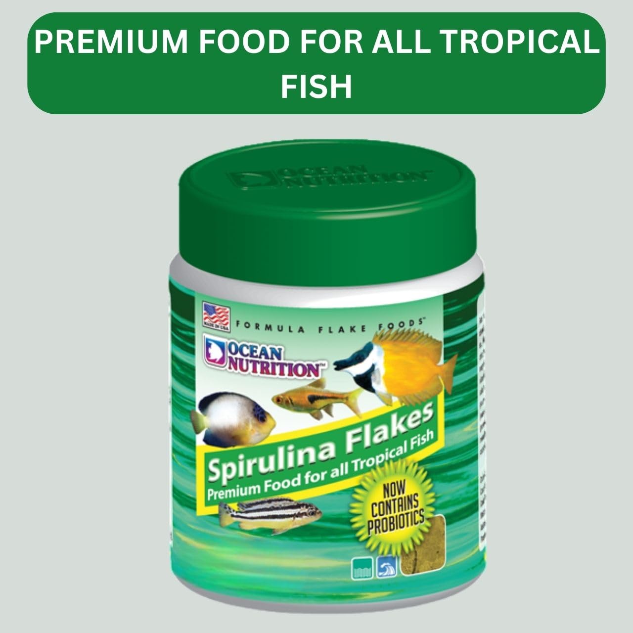 ON+ Spirulina Flakes Fish Food with Probiotics (Original from Tunai Store) | Premium Flake Food for All Tropical Fish (156gms, Flake)