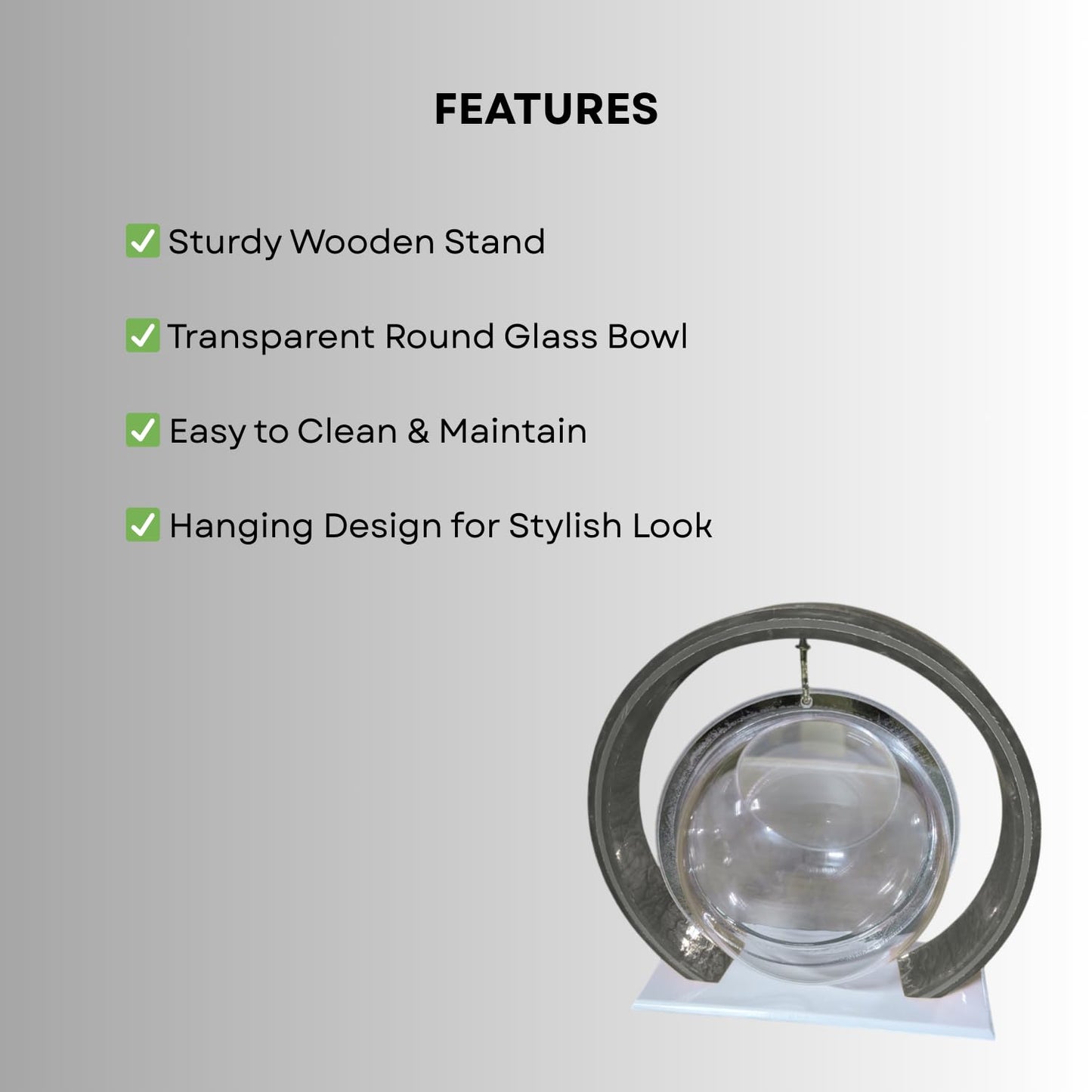 Double Bowl 6-inch Grey Round Fish Bowl – Standing & Hanging Decorative Aquarium for Home & Office | 2-in-1 Double Bowl Round Fish Tank