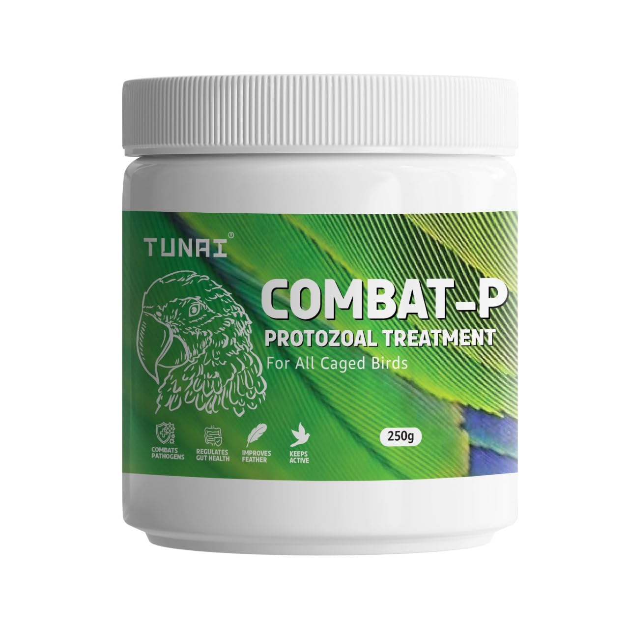TUNAI Combat-P for All Caged Birds | 250g | Assist in Regulating Gut Health, Feather Growth and A Great Supplement for Breeding Birds