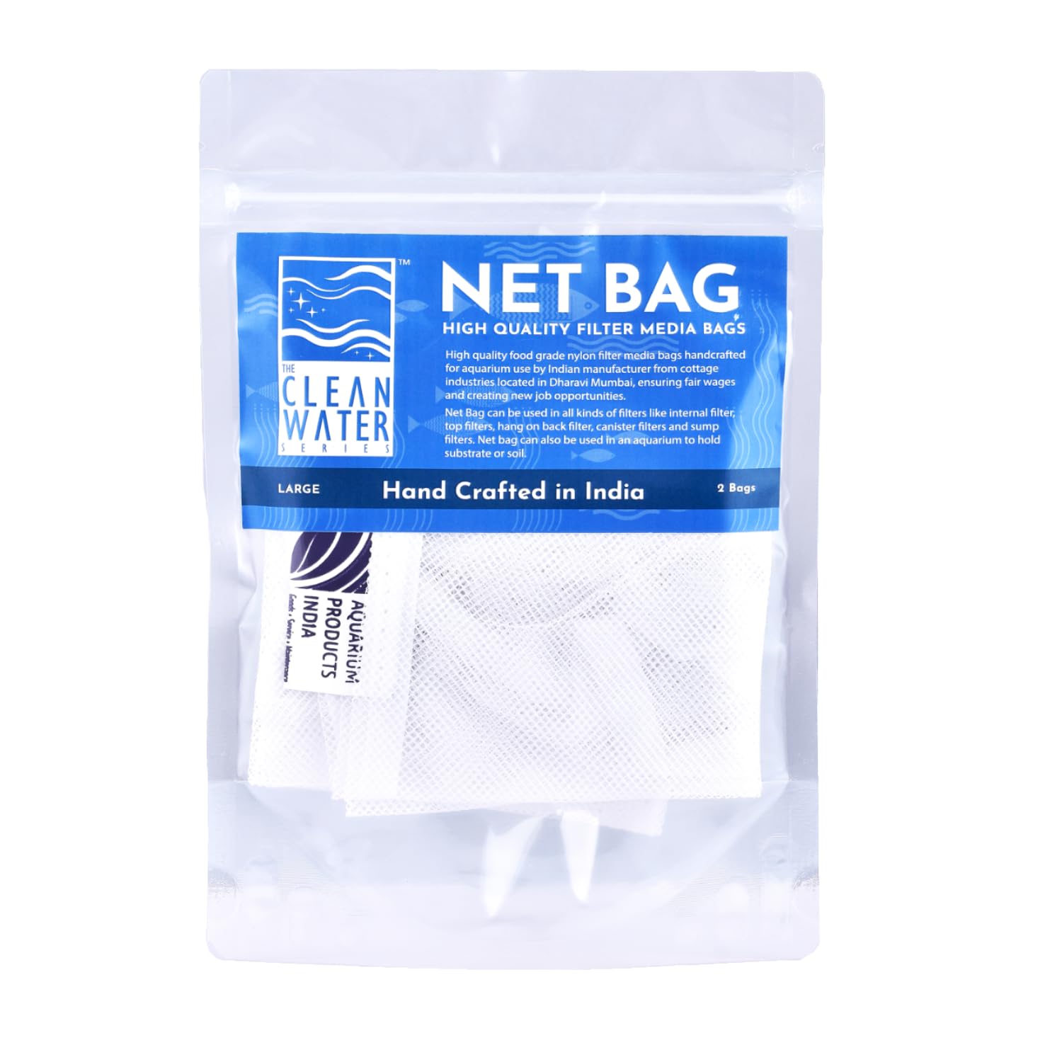 The Clear Water Series Net Bag for Aquarium Filter Media, Durable Bags to Hold Biological and Chemical Filter Media (Large (Pack of 2))