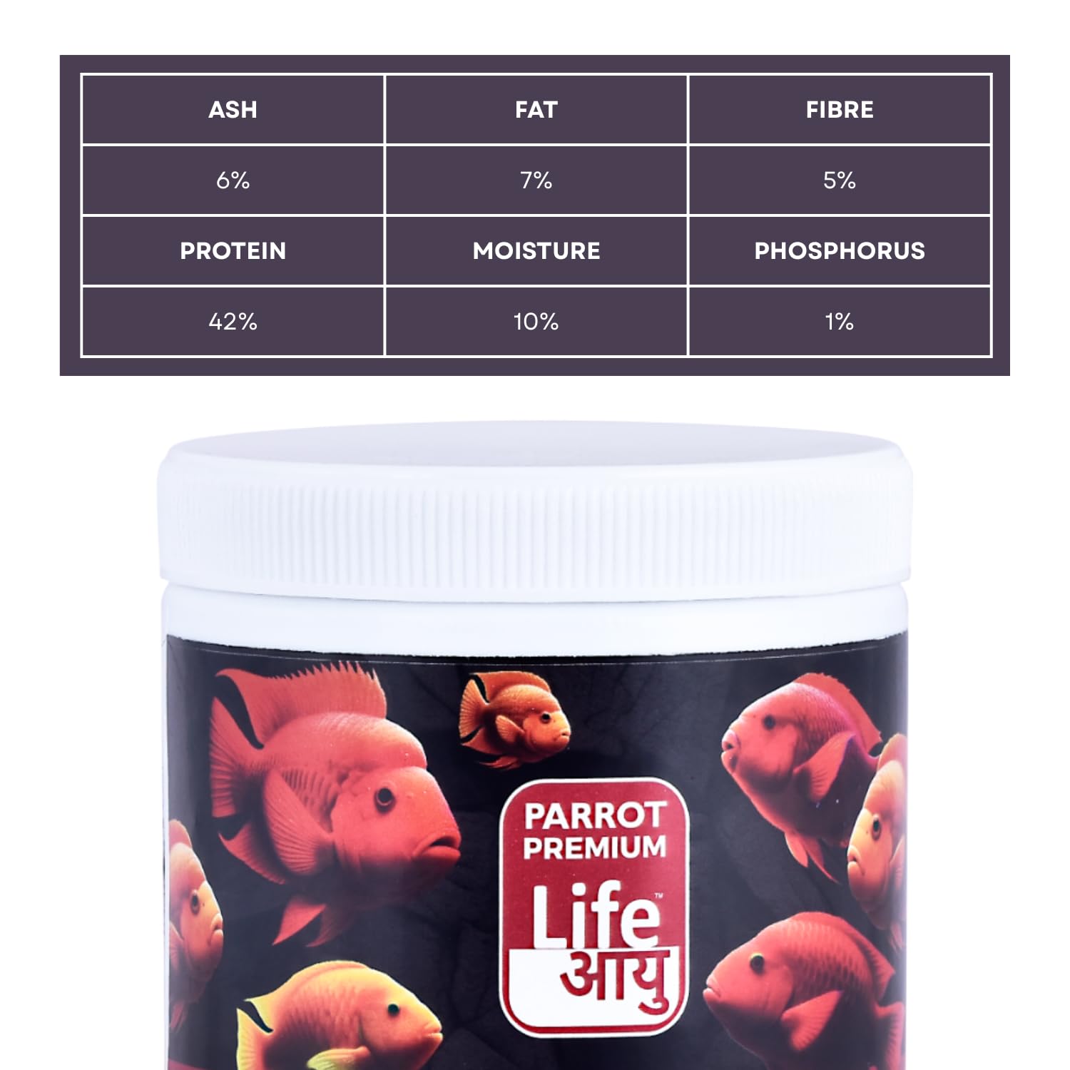 Life AAYU Parrot Premium Fish Food | Color Enhancing & Immunity-Boosting | Natural Pellets with Spirulina & Omega-3 | (200 GMS)