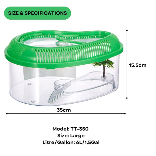 DOPHIN TT-350 Baby Turtle Tank Aquarium & Carrier with Lid, Ramp, Perfect for Baby Turtle, Crab Fish and Other Small Fish | Tank Volume: 6L | Tank Size: Large | Original from Tunai Store