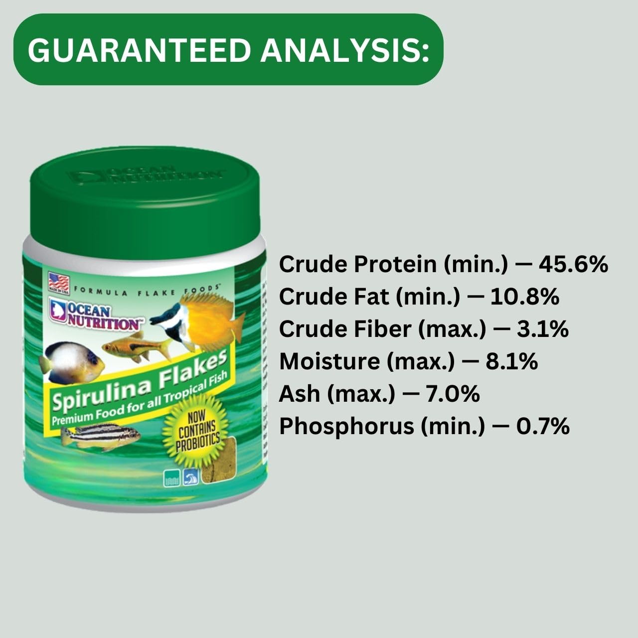 ON+ Spirulina Flakes Fish Food with Probiotics (Original from Tunai Store) | Premium Flake Food for All Tropical Fish (156gms, Flake)