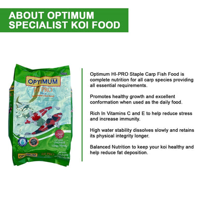 TUNAI Optimum Hi-Pro Staple Specialist'S Fish Food For Koi Pond Fish(Large Pellets)Adult, 1.5Kg(Original Imported, From Tunai Store)