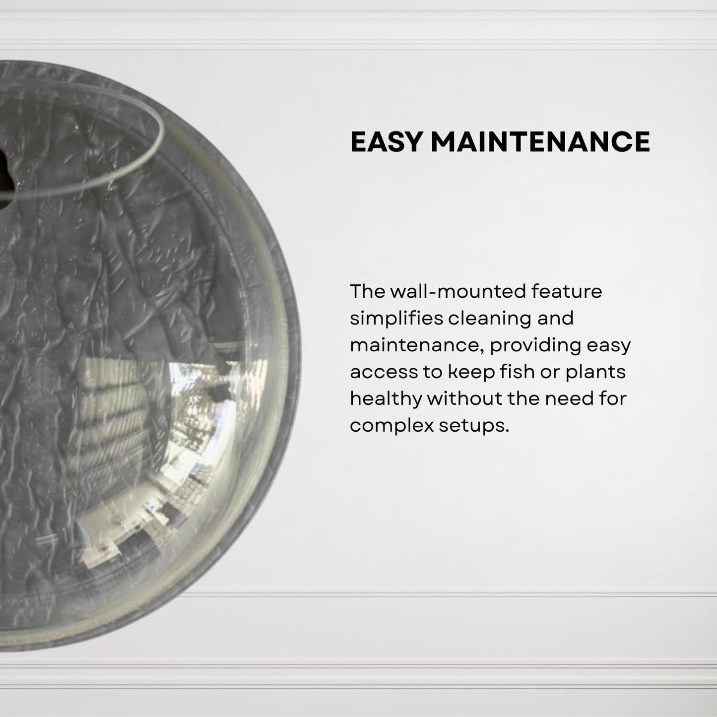 Wall Mount 15-inch Grey Round Shape Fish Bowl – Without Stand | Modern Aquarium for Home, Office & Café Décor | Space Saving & Compact Design | Elegant Fish Tank & Plant Terrarium