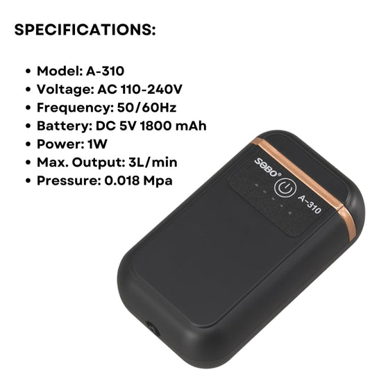 S0B0 A-310 Air Pump for Aquarium Fish Tank | Mini AC/DC Auto Convert Air Pump for Aquarium | Power: 1W | F.Max: 3L/min | Original from Tunai Store