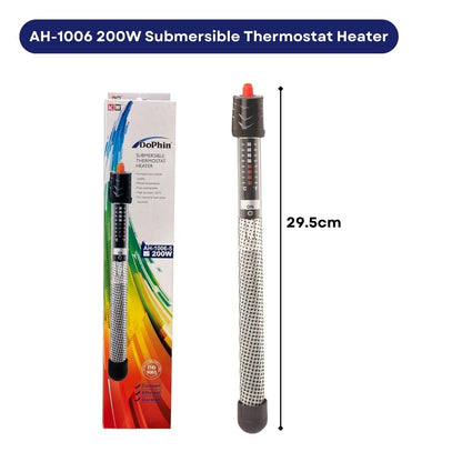 Dophin AH-1006 200W Submersible Thermostat Heater for Aquarium Fish Tank| Preset Temperature | Fully Submersible | Suitable for Tank Size 200L | (Original from Tunai Store)