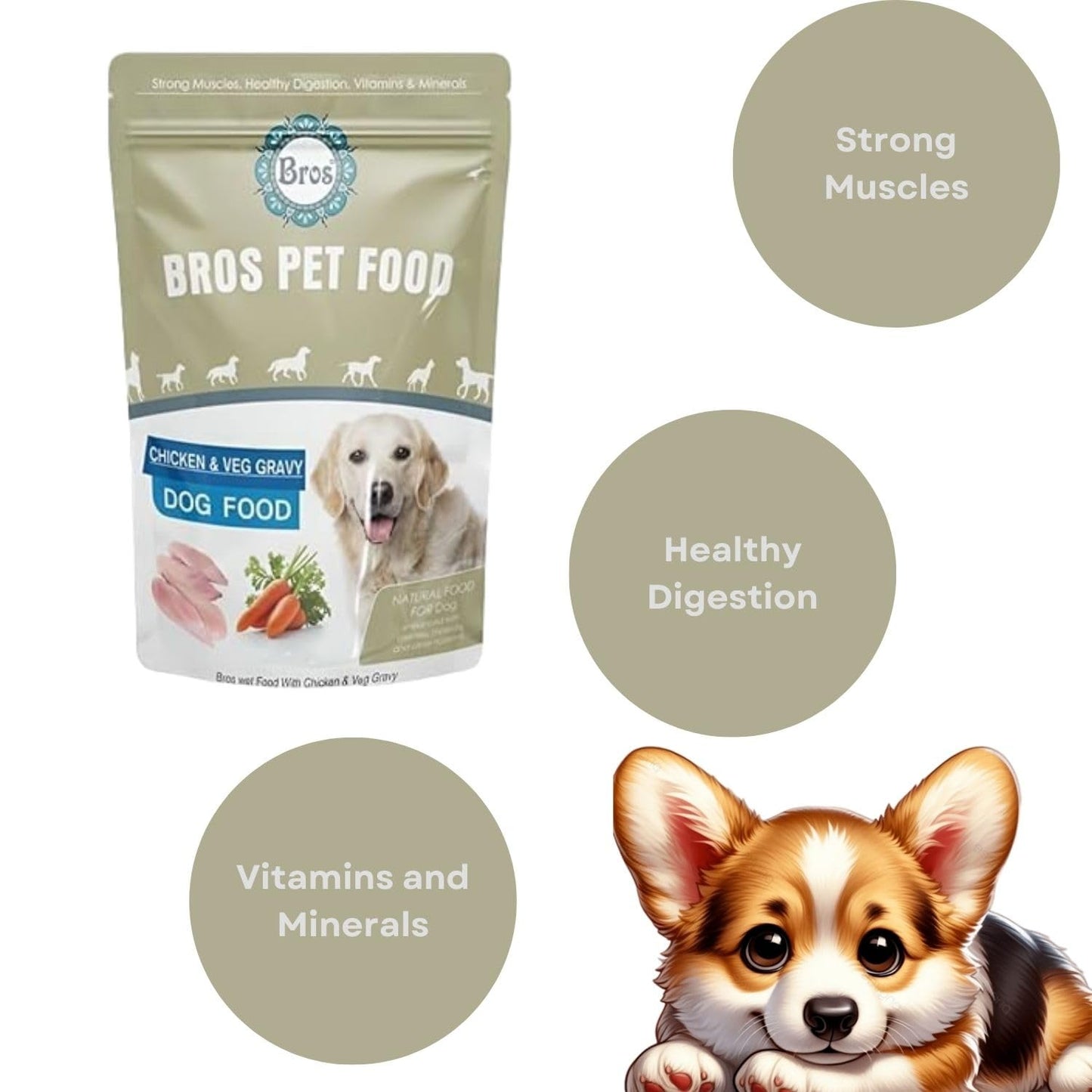 SF+ Bros Pet Dog Food | Pack of 12 | Natural Food for Dogs | Enhanced with Vitamins, Minerals and Other Nutrients (80gms, Chicken & Veg)