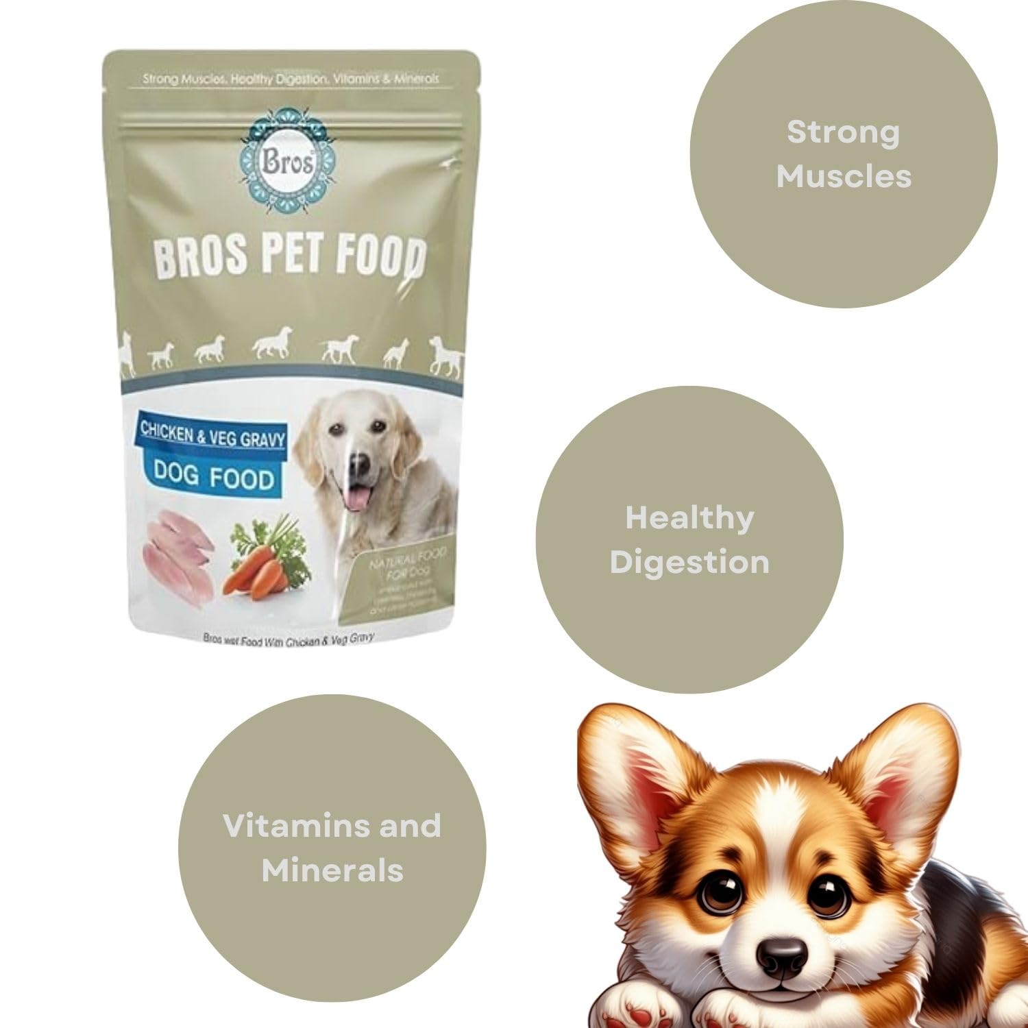 SF+ Bros Pet Dog Food | Pack of 12 | Natural Food for Dogs | Enhanced with Vitamins, Minerals and Other Nutrients (80gms, Chicken & Veg)