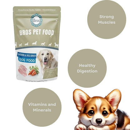 SF+ Bros Pet Dog Food | Pack of 12 | Natural Food for Dogs | Enhanced with Vitamins, Minerals and Other Nutrients (80gms, Chicken & Veg)