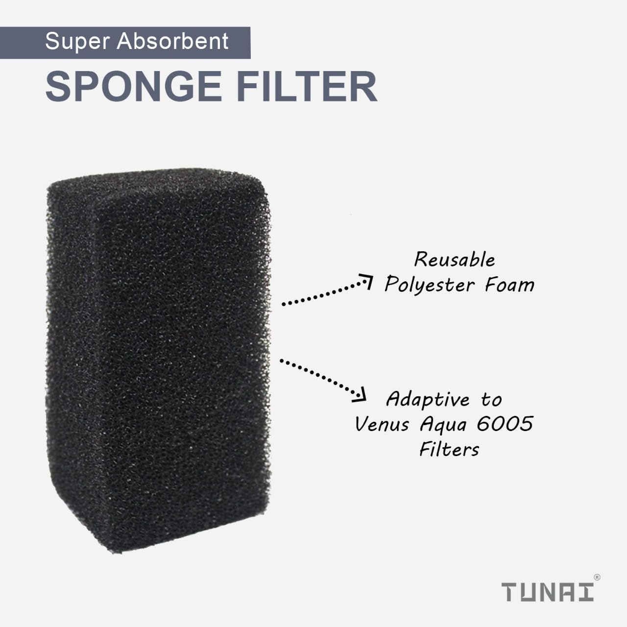 TUNAI Replacement Black Color Roll Sponges for Venus Aqua 6005F Filters | Pack of 5 | 5X5X10 CM