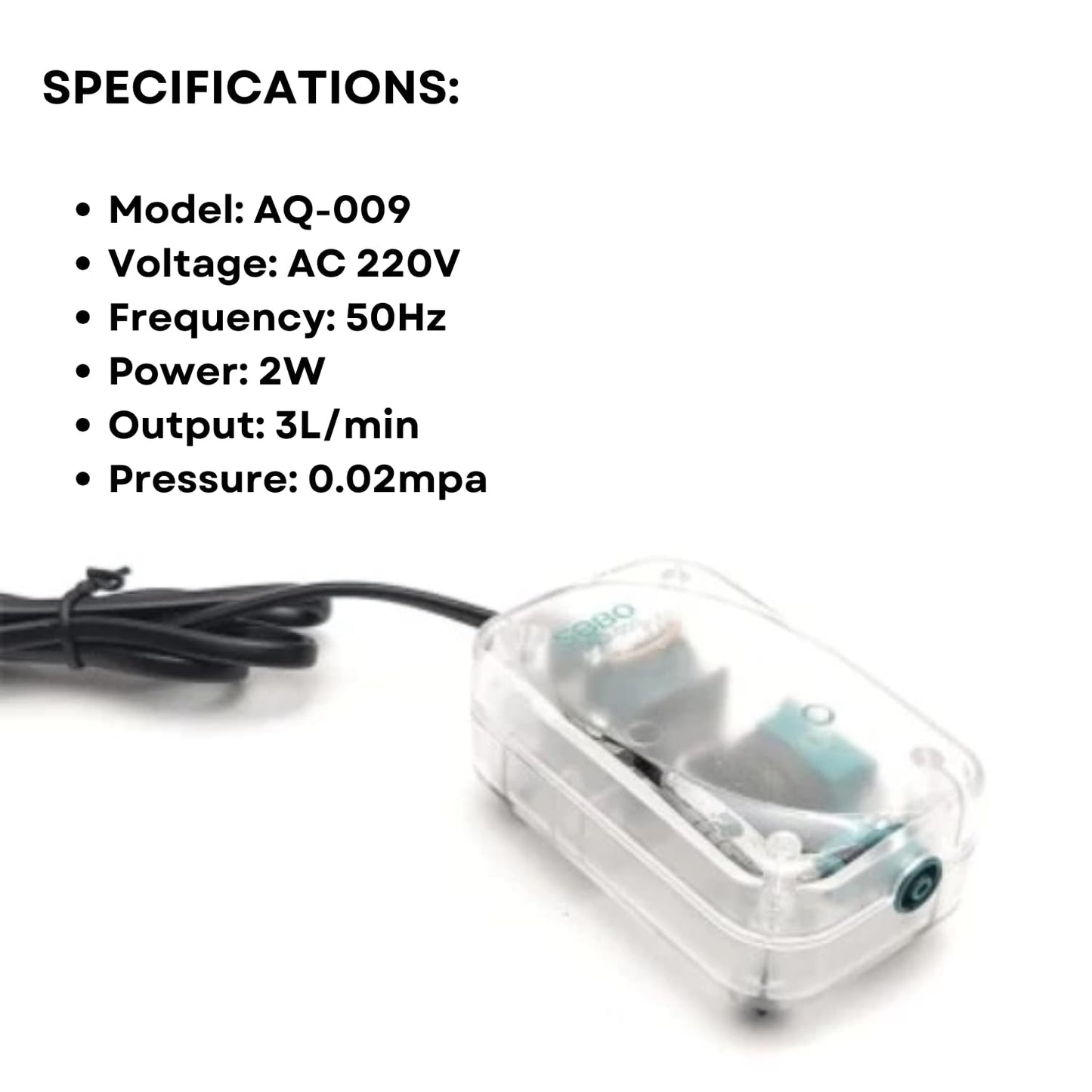 S0B0 AQ-009 Air Pump for Aquarium Fish Tank | Single Outlet | Output: 3L/min | (Original from Tunai Store)