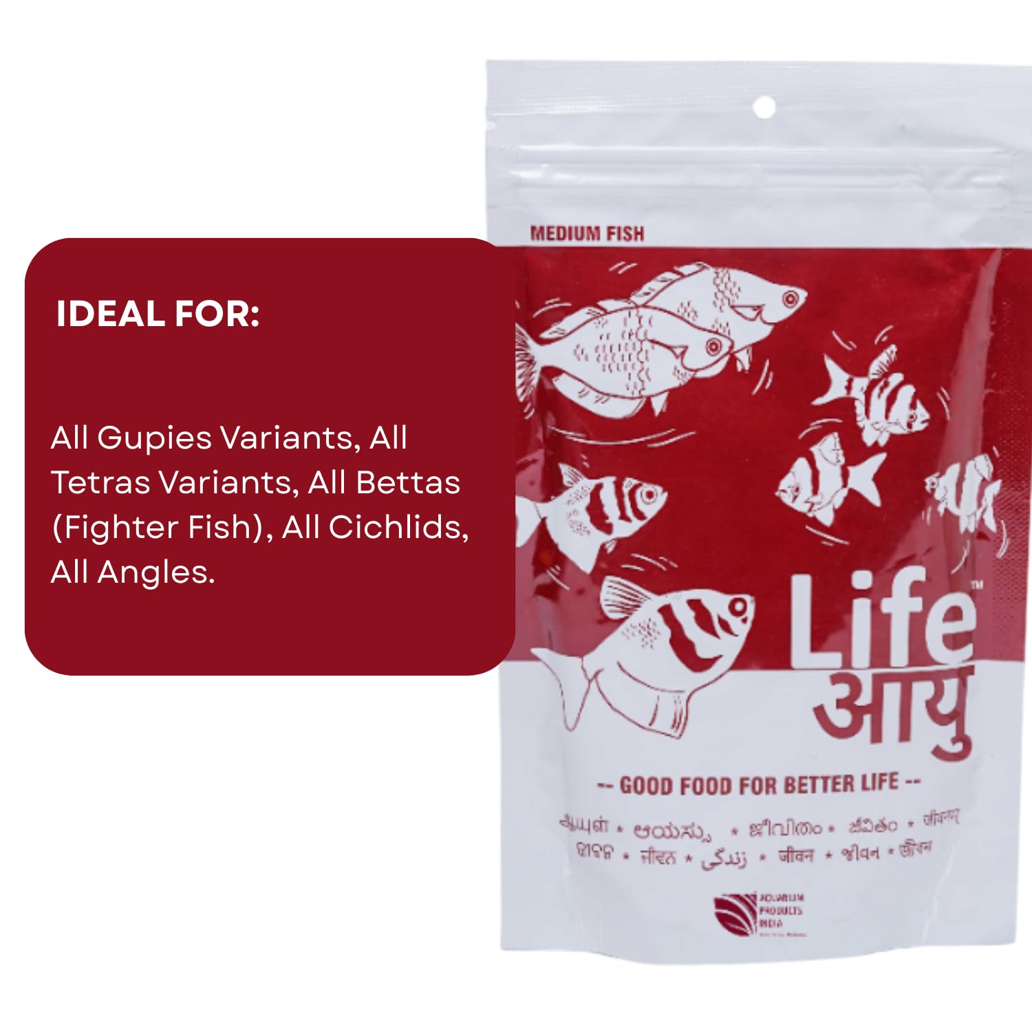 Life AAYU Red Fish Food | Ayurvedic Color Booster with Anchovy & Paprika | for All Fish Sizes | (Medium, 100gms)