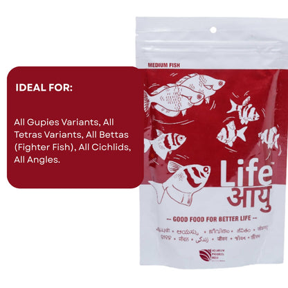 Life AAYU Red Fish Food | Ayurvedic Color Booster with Anchovy & Paprika | for All Fish Sizes | (Medium, 100gms)