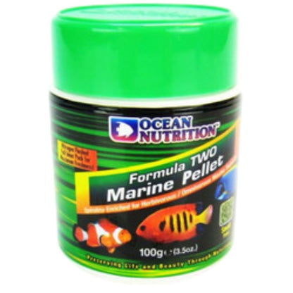 ON+ Formula Two Marine Pellets Fish Food (Original from Tunai Store) | Spirulina Enriched for Herbivorous/Omnivorous Marine Tropical Fish (100gm, Medium Pellets)