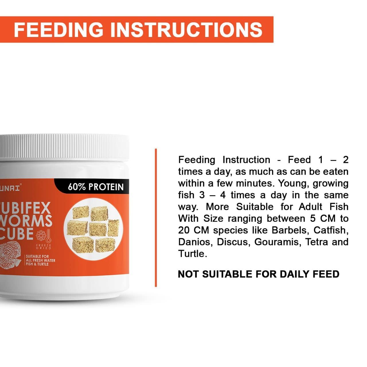 TUNAI Tubifex Worms Cube Blocks Fish Food for BARBELS, Catfish, DANIOS, Discus, GOURAMIS, Tetra and Turtles (50g - Tubifex Freeze Dried Worms)