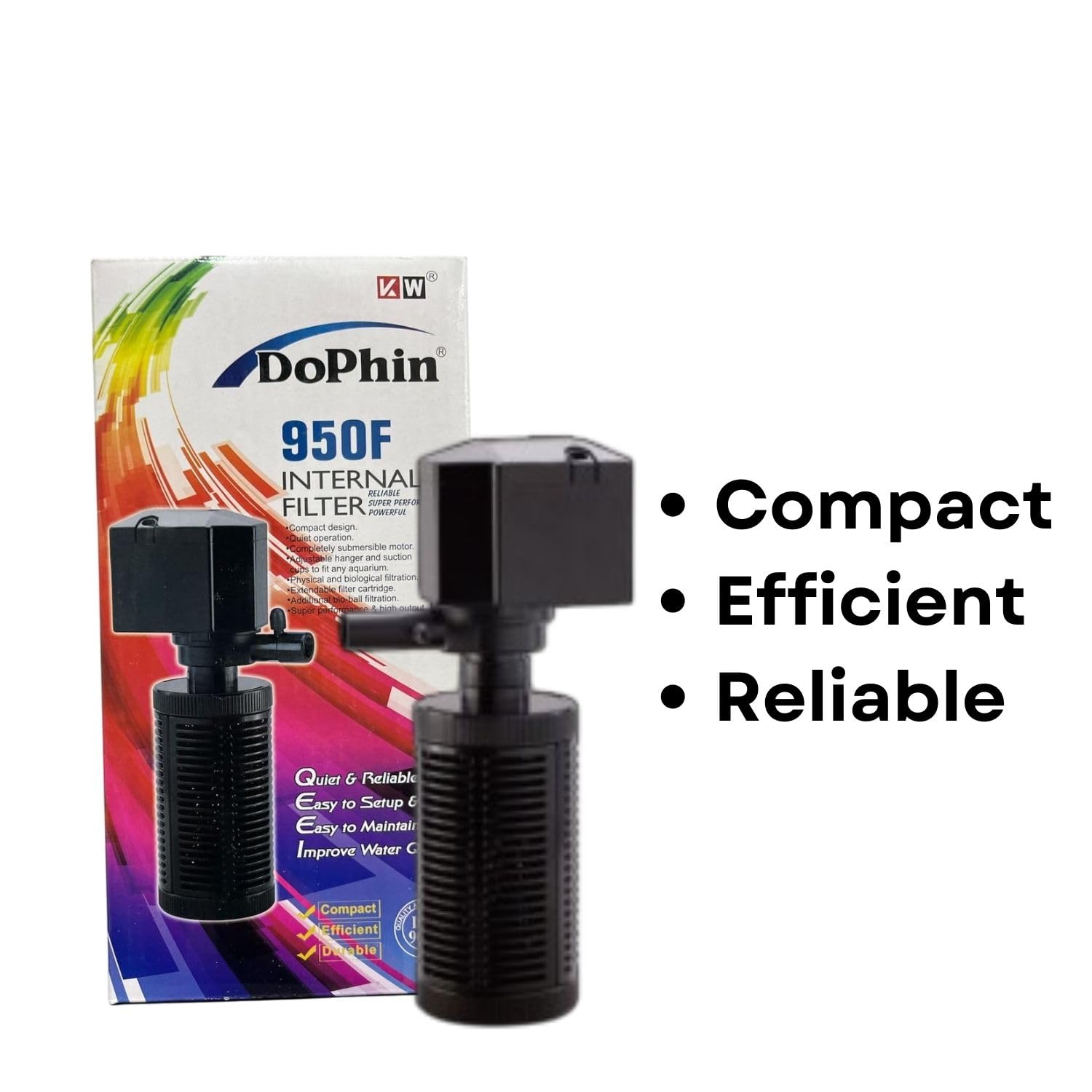 Dophin 950F Internal Filter for Aquarium Fish Tank | Completely Submersible Motor | Output: 480/470 L/H | Suitable for Fish Tank Size 90L | (Original from Tunai Store)