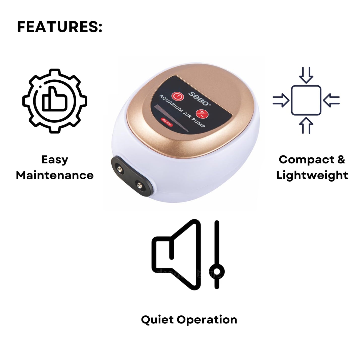 S0B0 SB-628 Air Pump for Aquarium Fish Tank | Adjustable Flow Rate | Dual Outlet | Power: 4.5W | F.Max: 2 x 3.5L/min | Original from Tunai Store