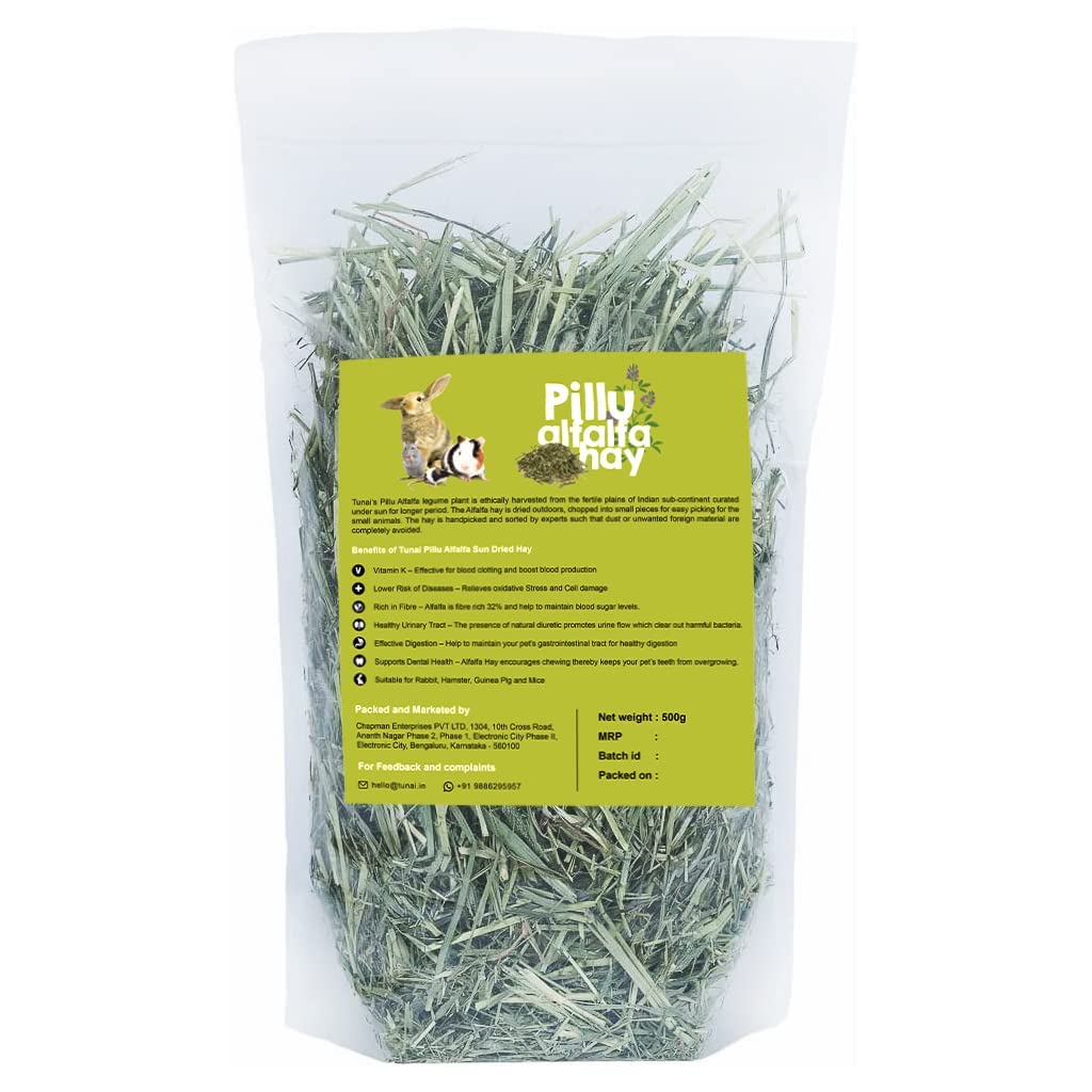 Tunai Pillu Alfalfa Sun Dried Hay for Rabbit, Hamsters, Lactating Guinea Pigs and White Mice (Alfalfa Hay - 500g)