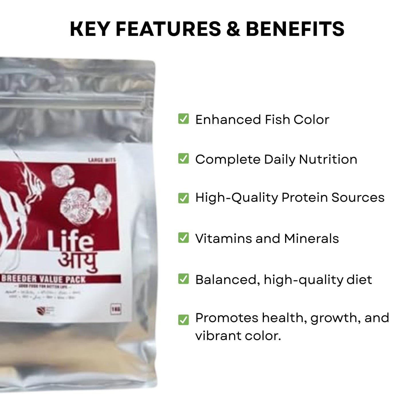 Life AAYU Breeder Value Pack Premium Fish Food | Ideal Choice for Keeping Your Fish Healthy (1 KG, Large Bits)